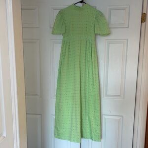 Vintage Handmade Maxi Green Dress with Puff Sleeves